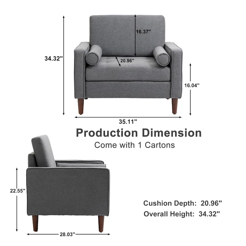 Tufted Upholstery Club Armchair With Bolster Pillows