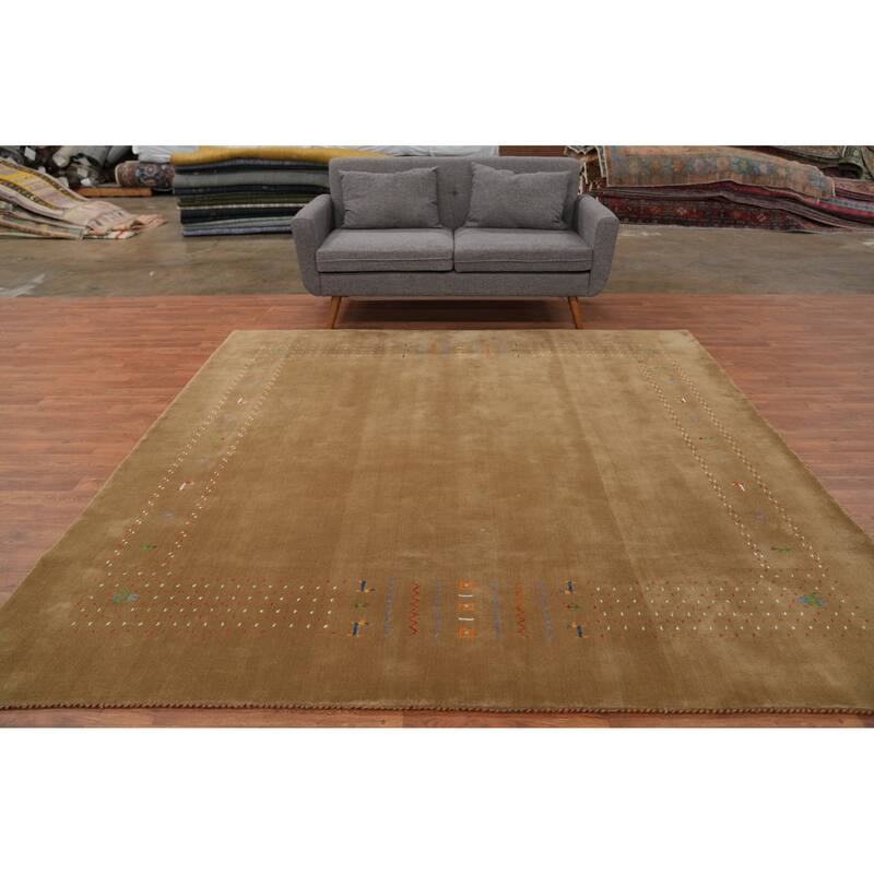 Hand Knotted Oriental 100% Wool Carpet Tribal Animal Pictorial Brown Gabbeh Area Rug - 8' 1'' X 7' 11''