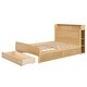 preview thumbnail 7 of 22, Full Size Platform Bed with Storage Headboard and Large Drawer, Wood Color