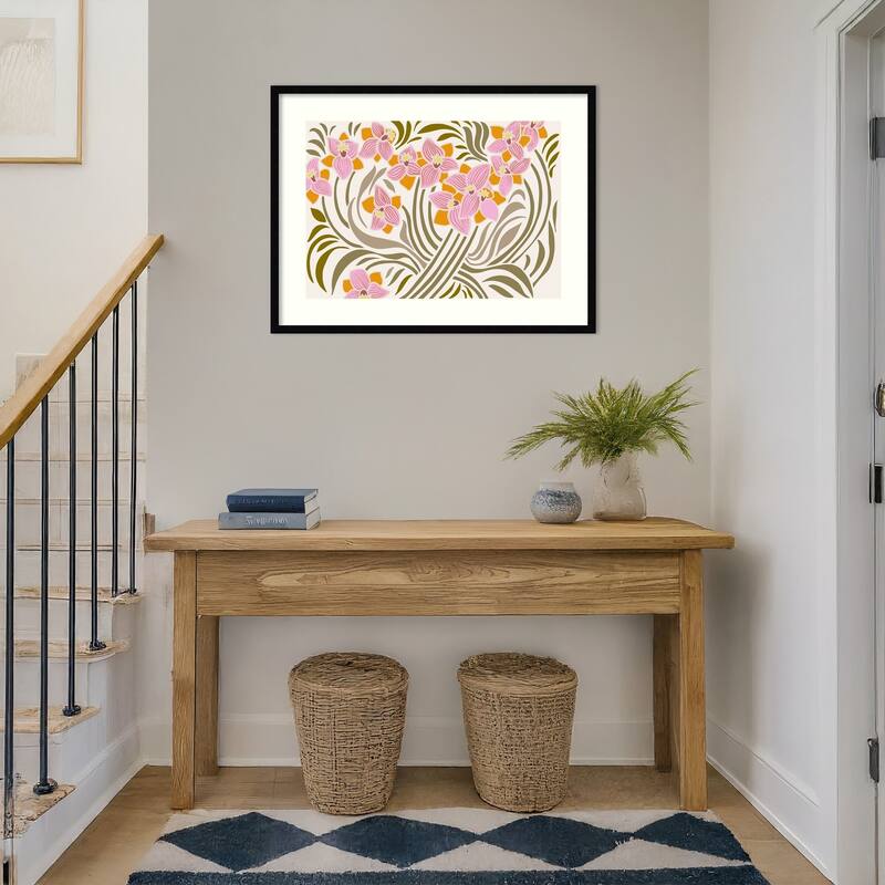 Orange and Pink Floral Pattern by Annick Wood Framed Wall Art Print