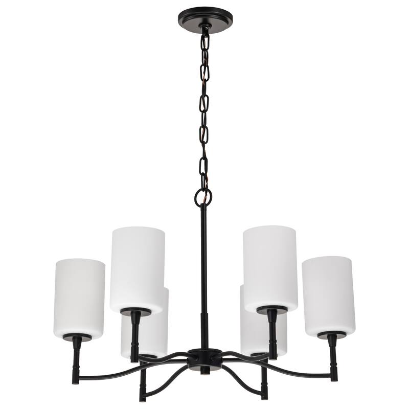 Liam 6 Light Chandelier Matte Black White Opal Glass - Matte Black - Matte Black
