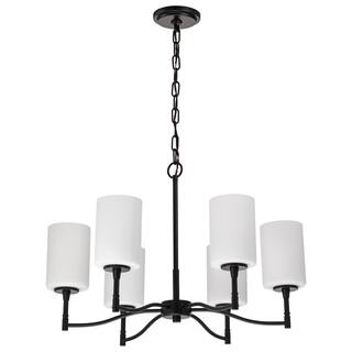 Liam 6 Light Chandelier Matte Black White Opal Glass - Matte Black
