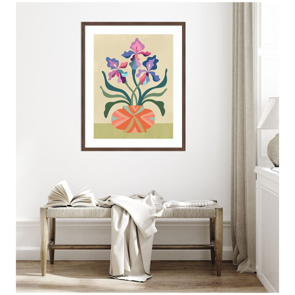 Kate and Laurel Framed Art Iris and Vase by Rachel Lee