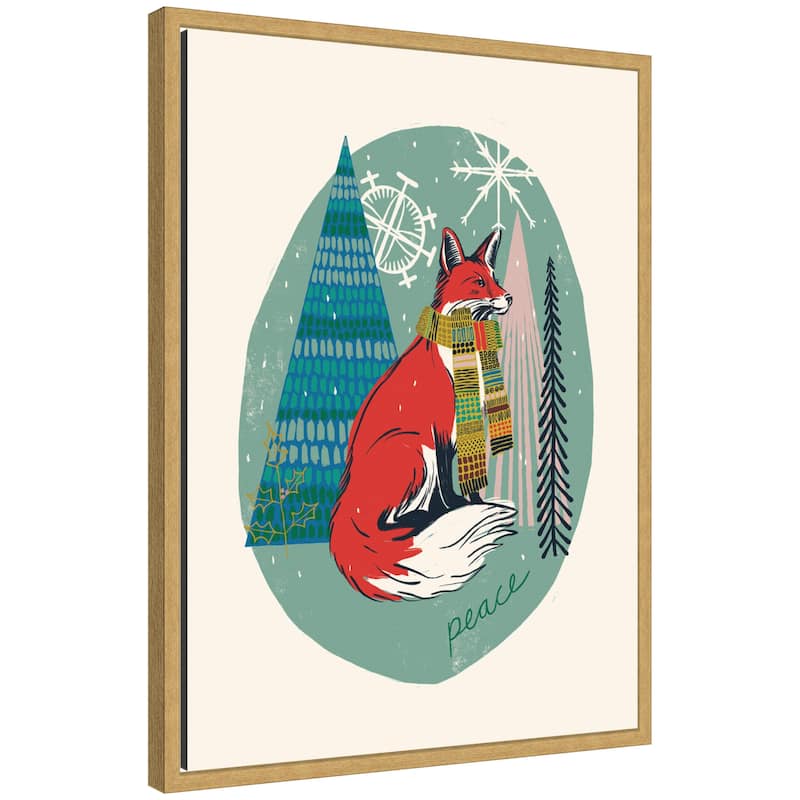 Kate and Laurel Sylvie Framed Canvas Winter Fellows Fox by Hannah Beisang - Yellow