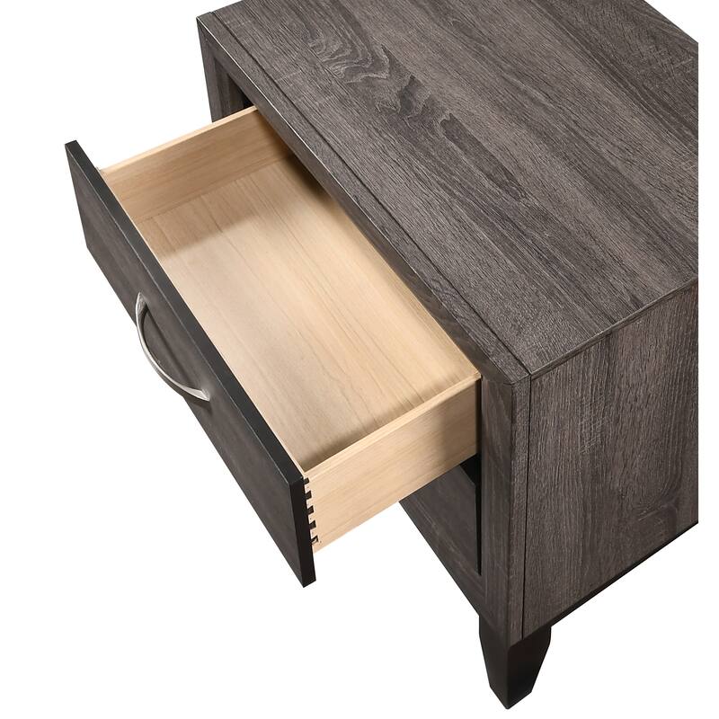 Modern 2-Drawer Nightstand with Metal Handles, Gray Brown Finish