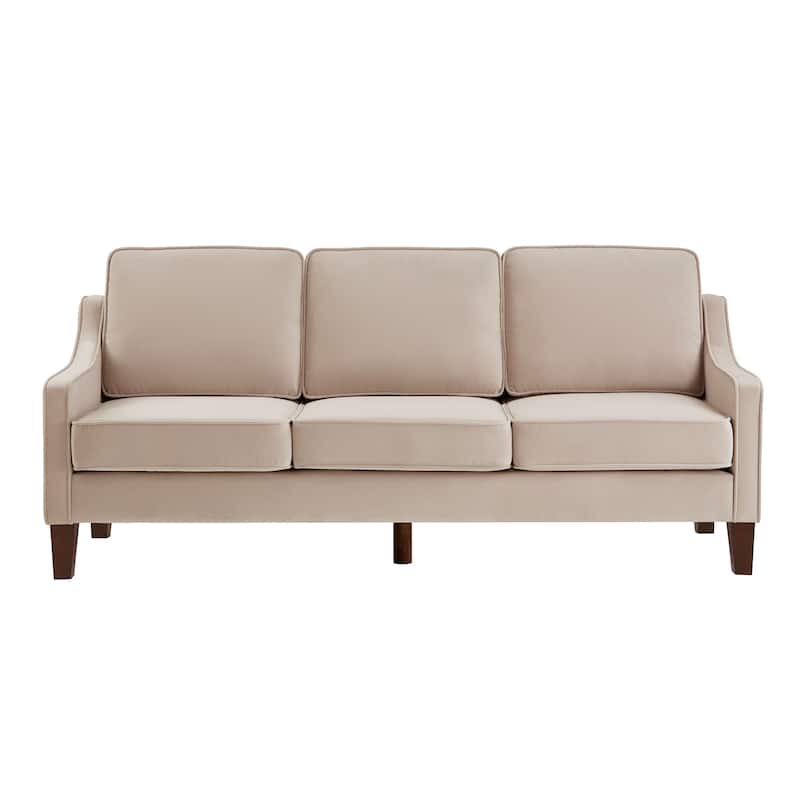 Modern 74" Velvet 3-seater Upholstered Sofa with Scooped Armrest and Removable Cushions for Living Room