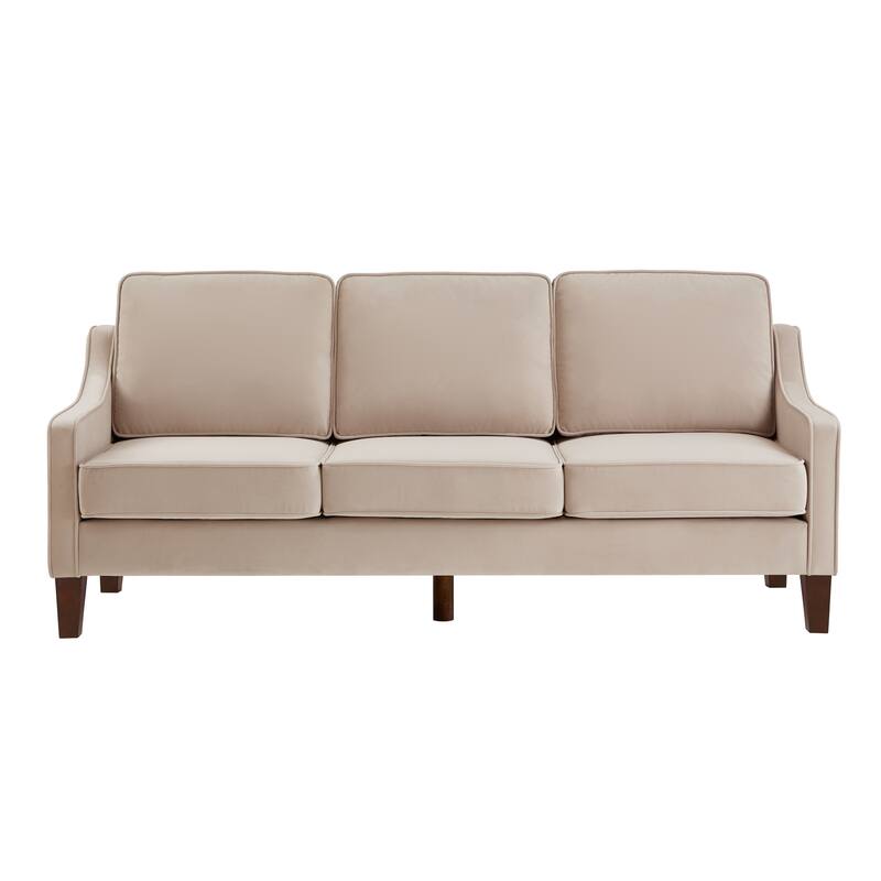 Taupe Velvet 3-seater Sofa with Scooped Armrest