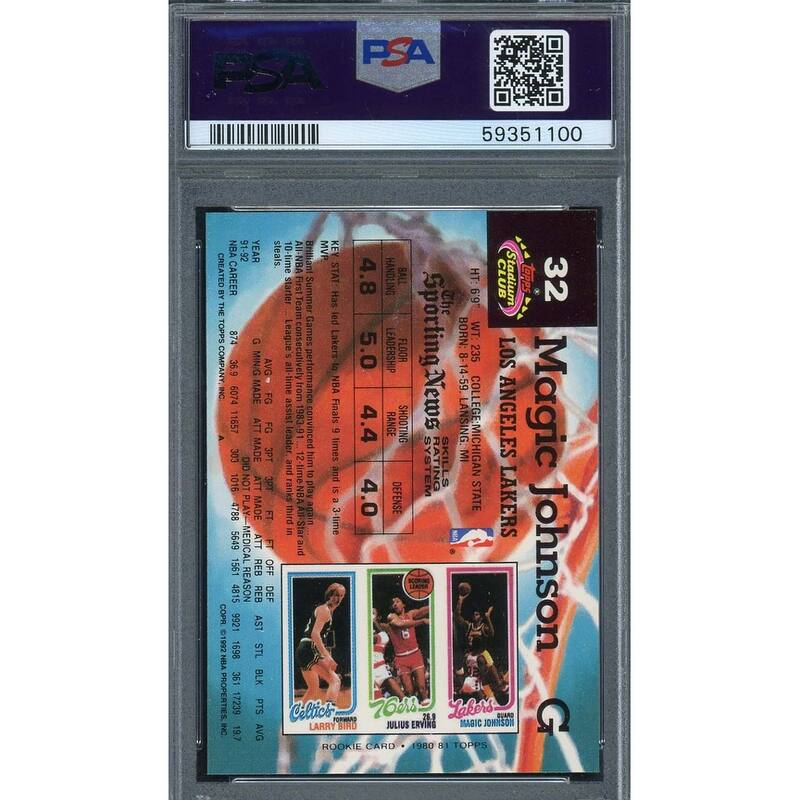 Magic Johnson 1992 Topps Stadium Club Basketball Card #32 Graded PSA 9 - 8'6" x 11'6"