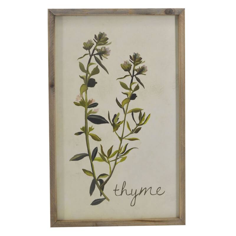 HomeRoots 19" X 12" Green And White Thyme Floral Wood Wall Decor