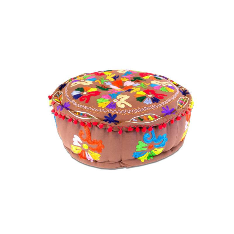 Imports Decor Pouf with duck MARI embroidery in a set of two.