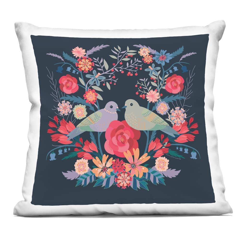 Stupell Symmetrical Birds & Flowers Decorative Printed Throw Pillow Design by Verbrugge Watercolor
