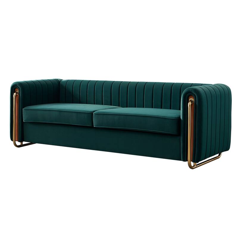 Modern Velvet Sofa with Deep Tufting, Gold Metal Legs, Elegant Living Room Accent, 84.25" Length