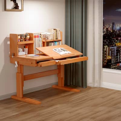 Adjustable Desktop Study Table, Solid Wood Children's Desk for Different Age Children Height