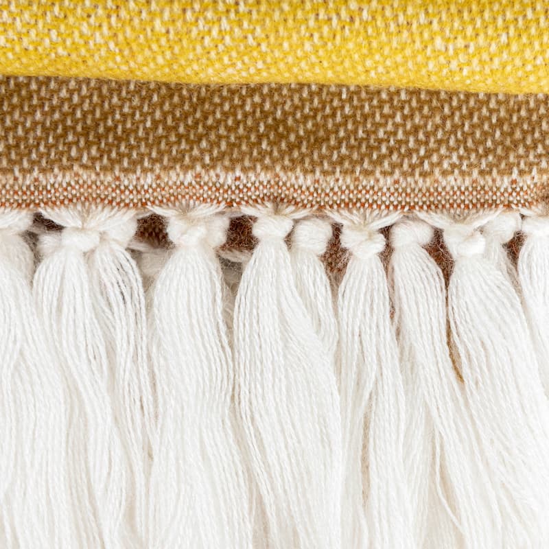 Cotton Blend Throw Blanket with Block Print and Fringe - Multi - 60.0"L x 50.0"W x 0.3"H