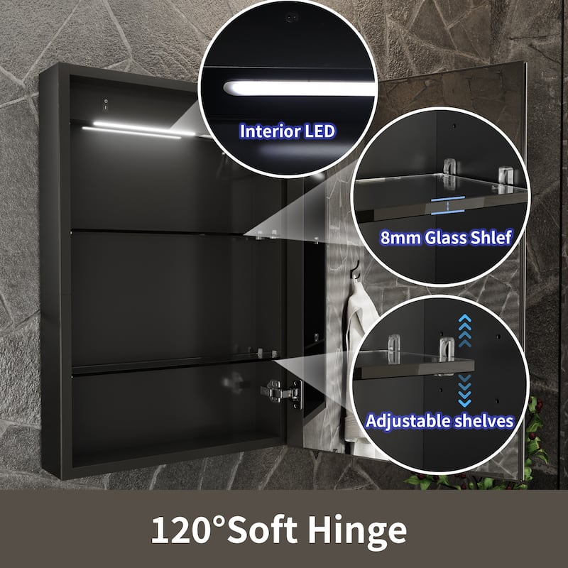 ExBrite 20" x 30" LED Lighted Bathroom Medicine Cabinet with Mirror,Recessed or Surface Mount,Defog