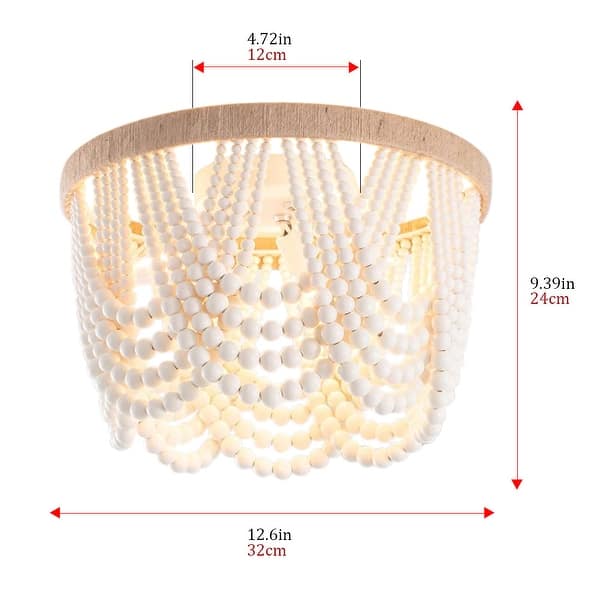 Vintage 3-Light Oak Wood Bead Matte White Bohemia Style Ceiling Lamp ...