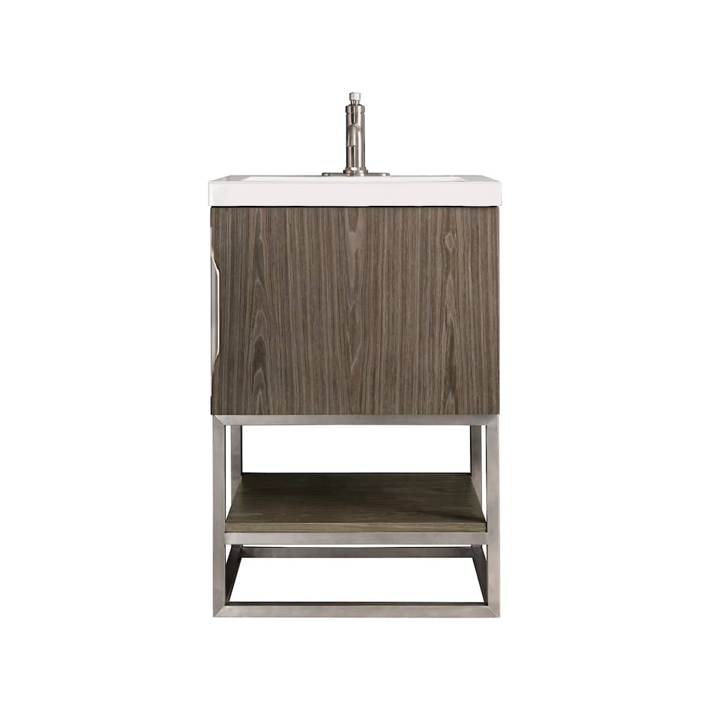 James Martin Vanities Columbia 24" Single Vanity, Ash Gray with White Glossy Composite Stone Top