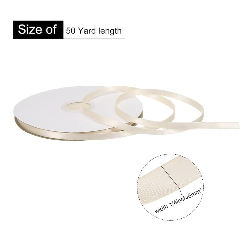 Double Faced Solid Satin Ribbon Polyester Fabric Roll for Gift Party - Beige - 1/4" x 50 Yard