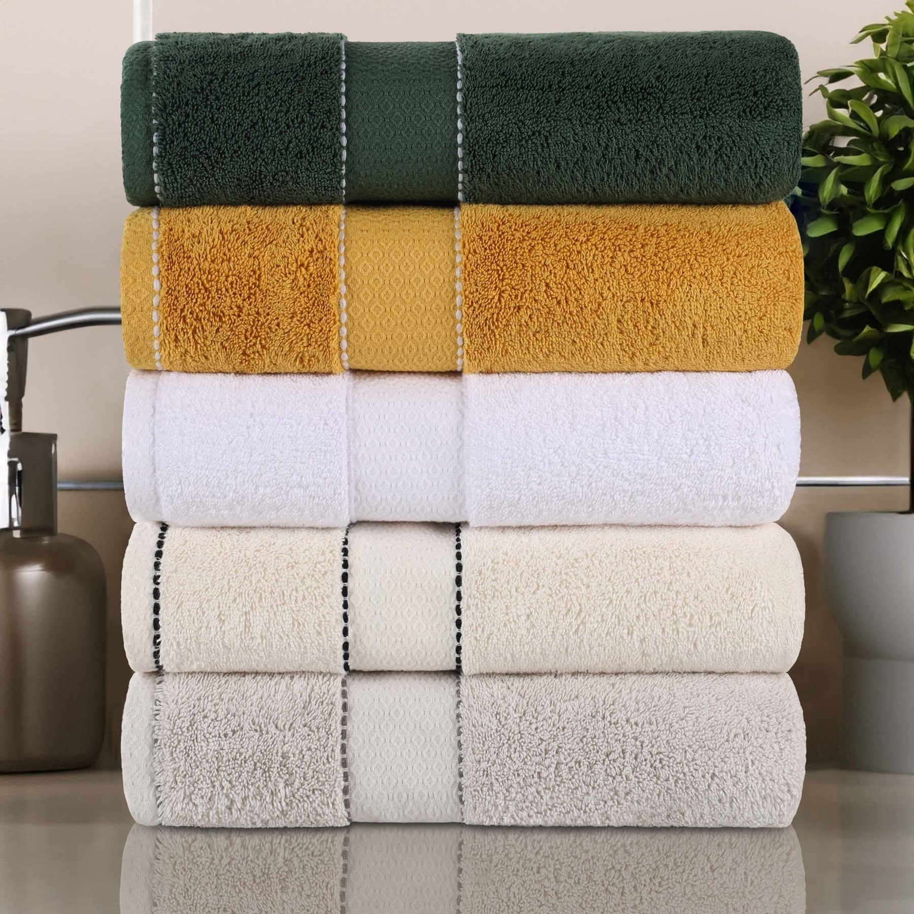 Shop Parker Textured Solid Stripe 600GSM Cotton Bath Towel 6PC Set Ivory, Bath  Towels