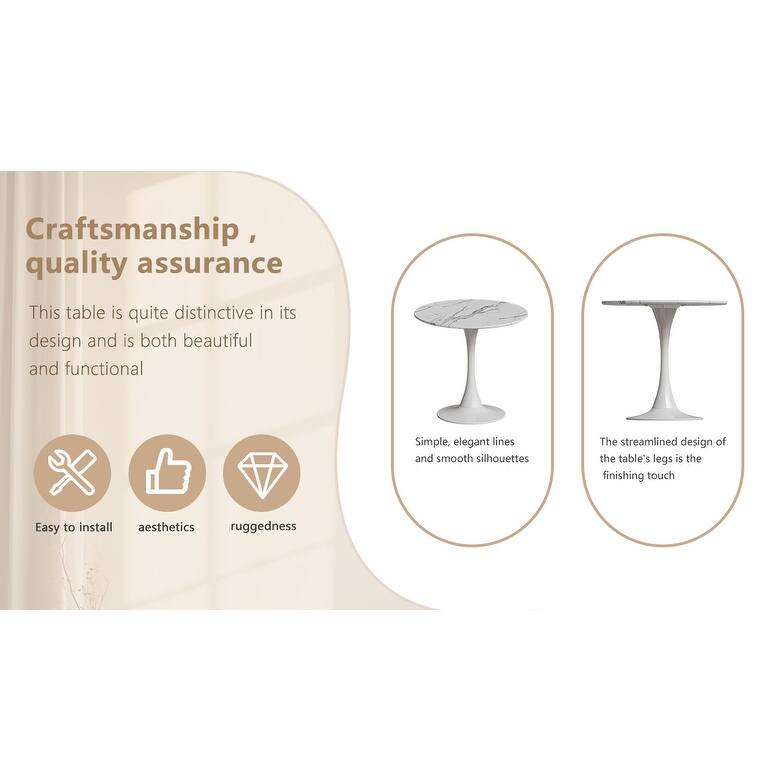 31.4 "round dining table, medieval marble patterned tulip dining table, 2-3 person metal base dining table
