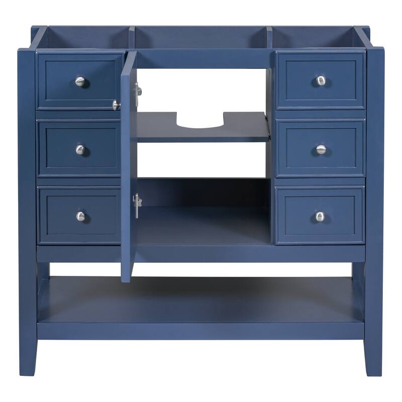 36" Blue Bathroom Vanity Cabinet, Three Drawers, One Cabinet, Open Shelf, Freestanding Design