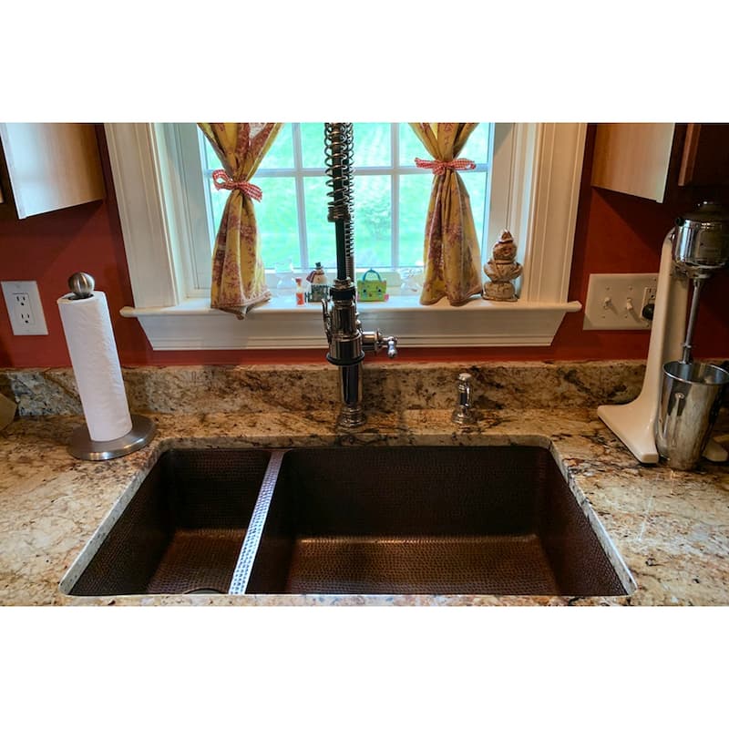 33-in Hammered Copper 25/75 Double Basin Kitchen Sink (K25DB33199)