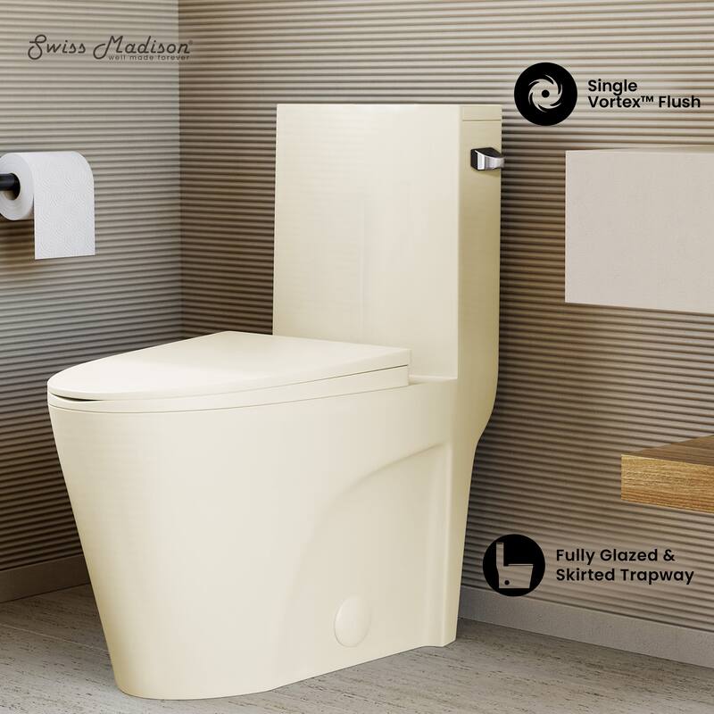 St. Tropez One-Piece 14" Rough-In 1.28 Gpf Right-Hand Vortex Flush Elongated Toilet In Glossy Bisque