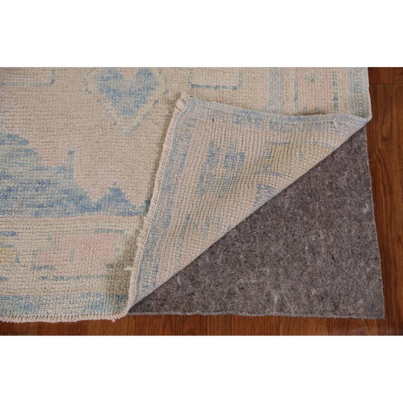 Hand Knotted Oriental 100% Wool Carpet Transitional Geometric Navy Blue & Blues Oushak Runner Rug - 16' 3'' X 3' 4''