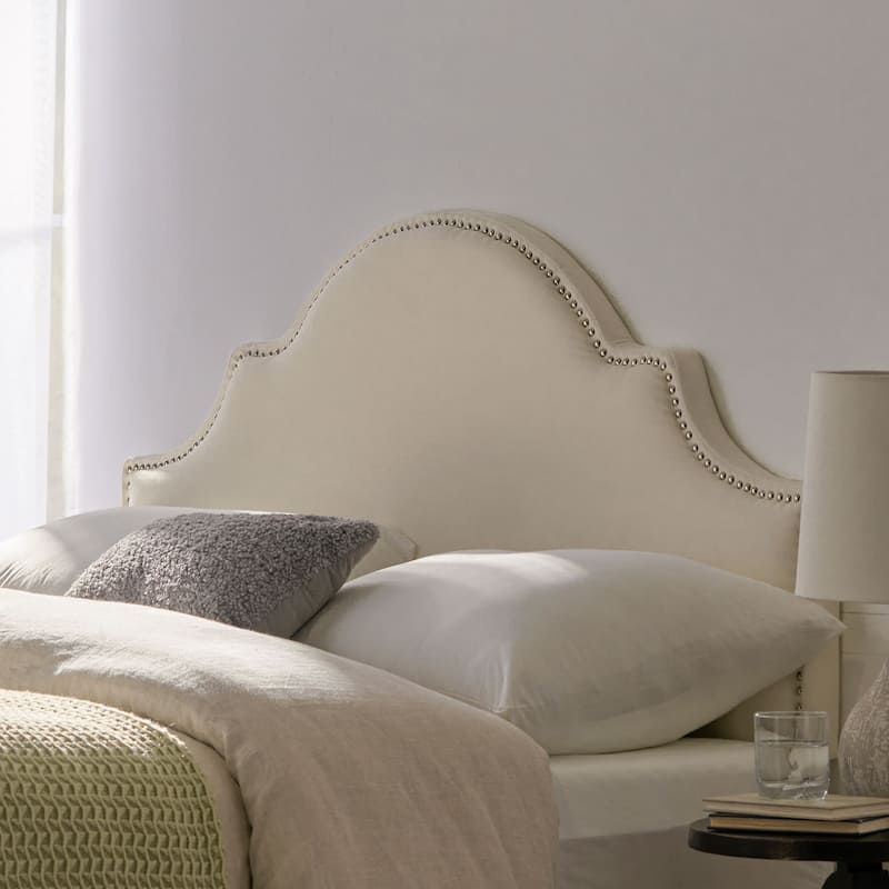 Bianca Adjustable Full/Queen Studded Fabric Headboard by Christopher Knight Home - Ivory Fabric
