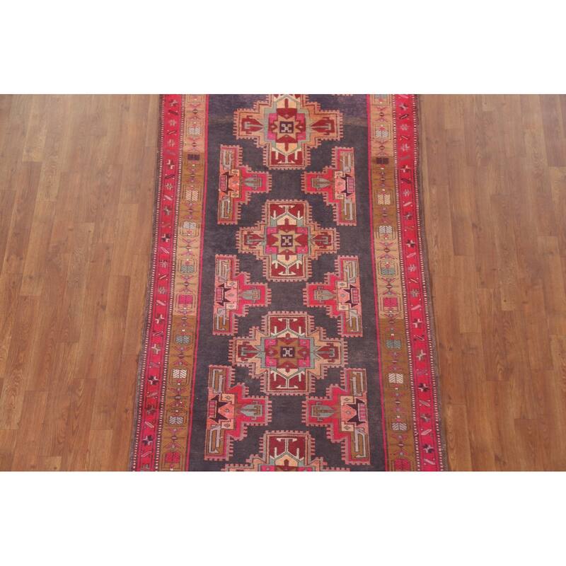 Hand Knotted Oriental 100% Wool Carpet Traditional Geometric Greys & Charcoal Meshkin Runner Rug - 10' 3'' X 3' 10''
