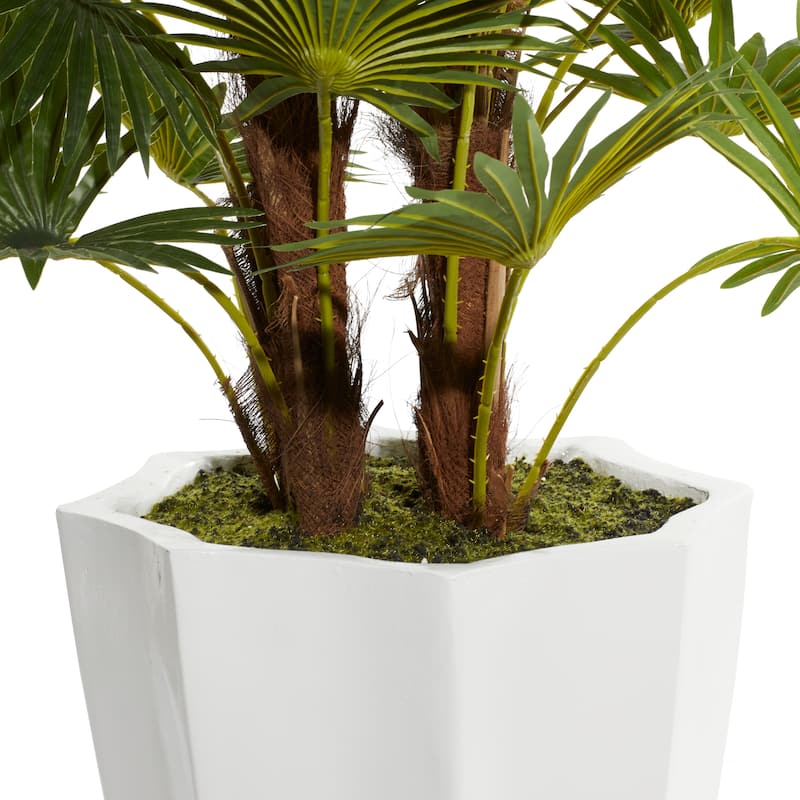 Faux Foliage Majesty Palm Artificial Plant with Realistic Leaves and White Fiberglass Pot - Green - Roche River Decor