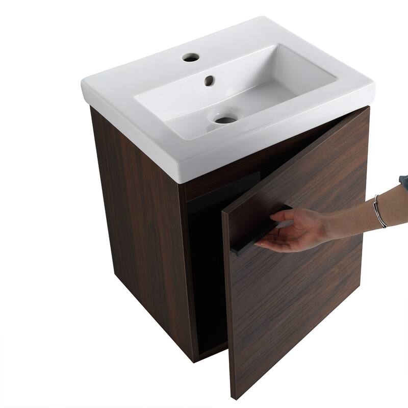 18" Wall-Mounted Bathroom Vanity with Ceramic Top and Basin