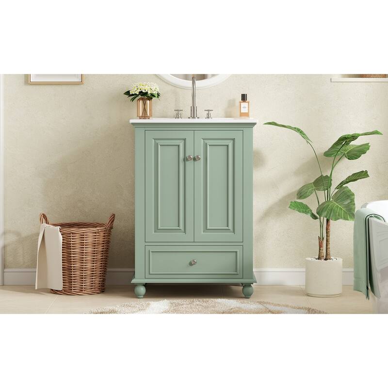 24"Bathroom Vanity with Ceramic Sink, Storage Cabinet with Soft Closing Doors, Bathroom Cabinet with Drawer and Drawer Dividers