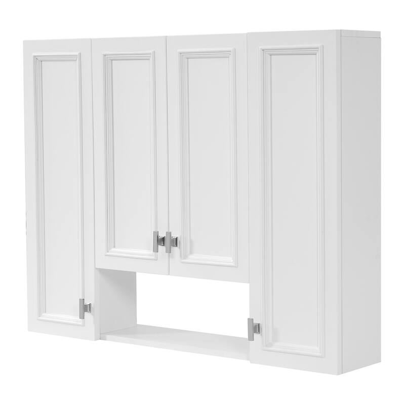 Roomfitters Wall Mounted Medicine Cabinet with 5 Adjustable Shelves, Modern Mirror Storage with Open Shelving, White