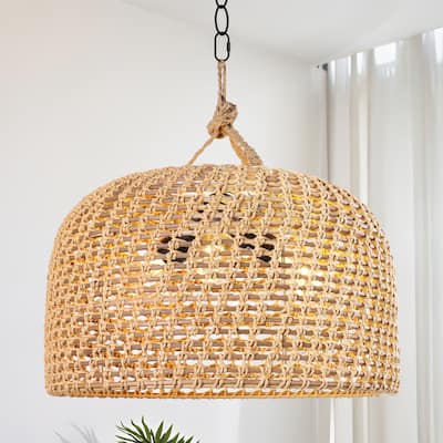 3-Light Hand-Woven Rattan Dome Pendant - 17.72"