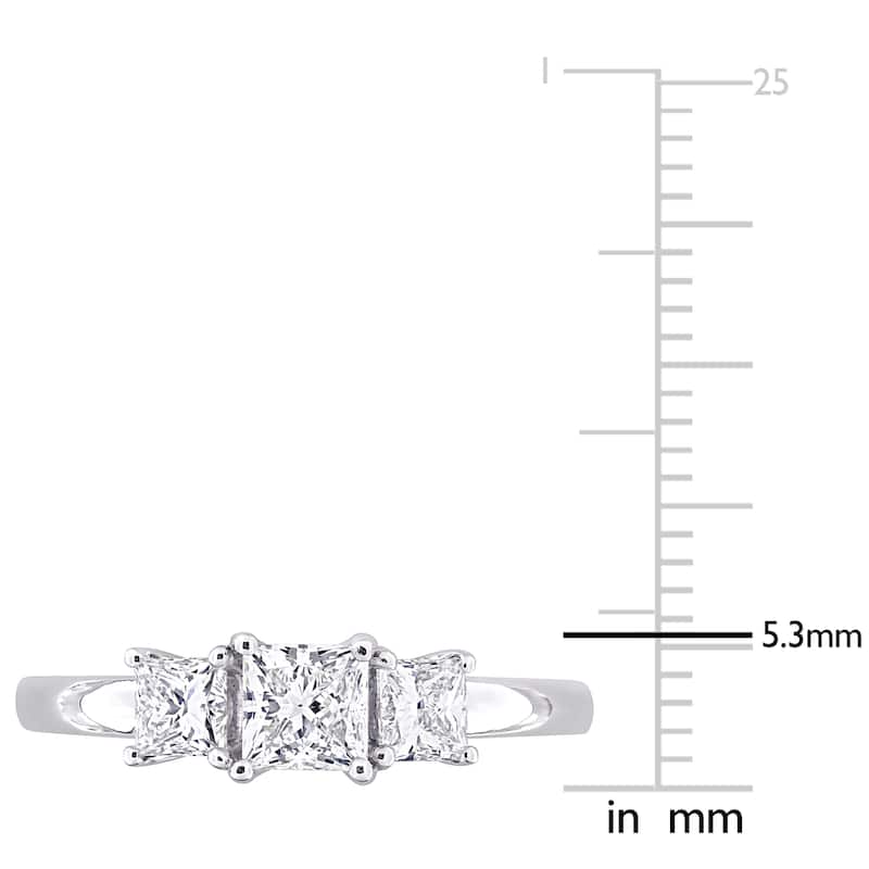 Miadora 1ct TDW Princess-Cut Lab-Grown Diamond and Tsavorite Accent Three-Stone Ring in 14k White Gold