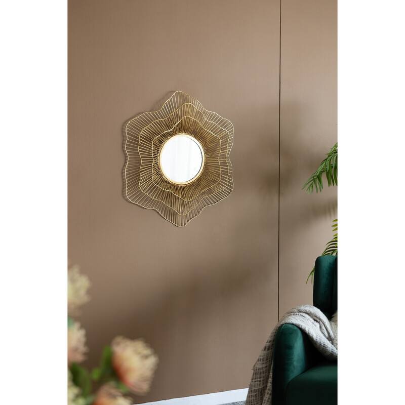 Metal Wall Mounted Mirror - Home Decor for Bathroom, Living Room - Gold