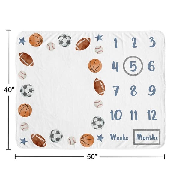 Sweet Jojo Designs Sports Theme Boy Baby Monthly Milestone Blanket Watercolor Soccer Balls Football Baseball Basketball Stars
