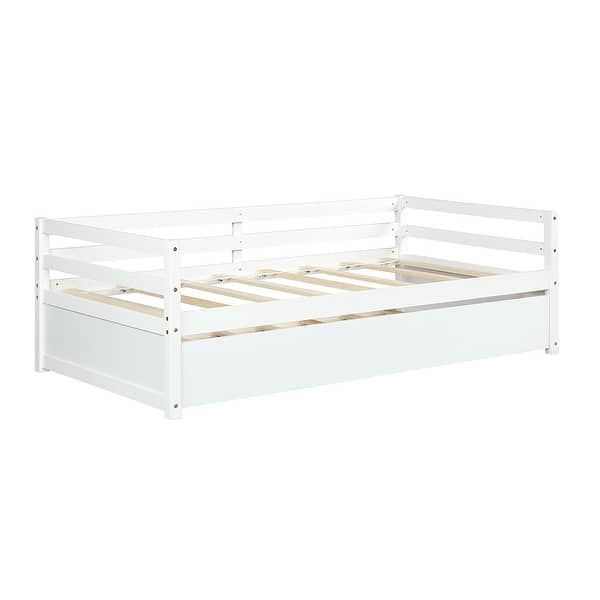 slide 2 of 42, Costway Twin Size Trundle Daybed Wooden Slat Support Mattress Platform