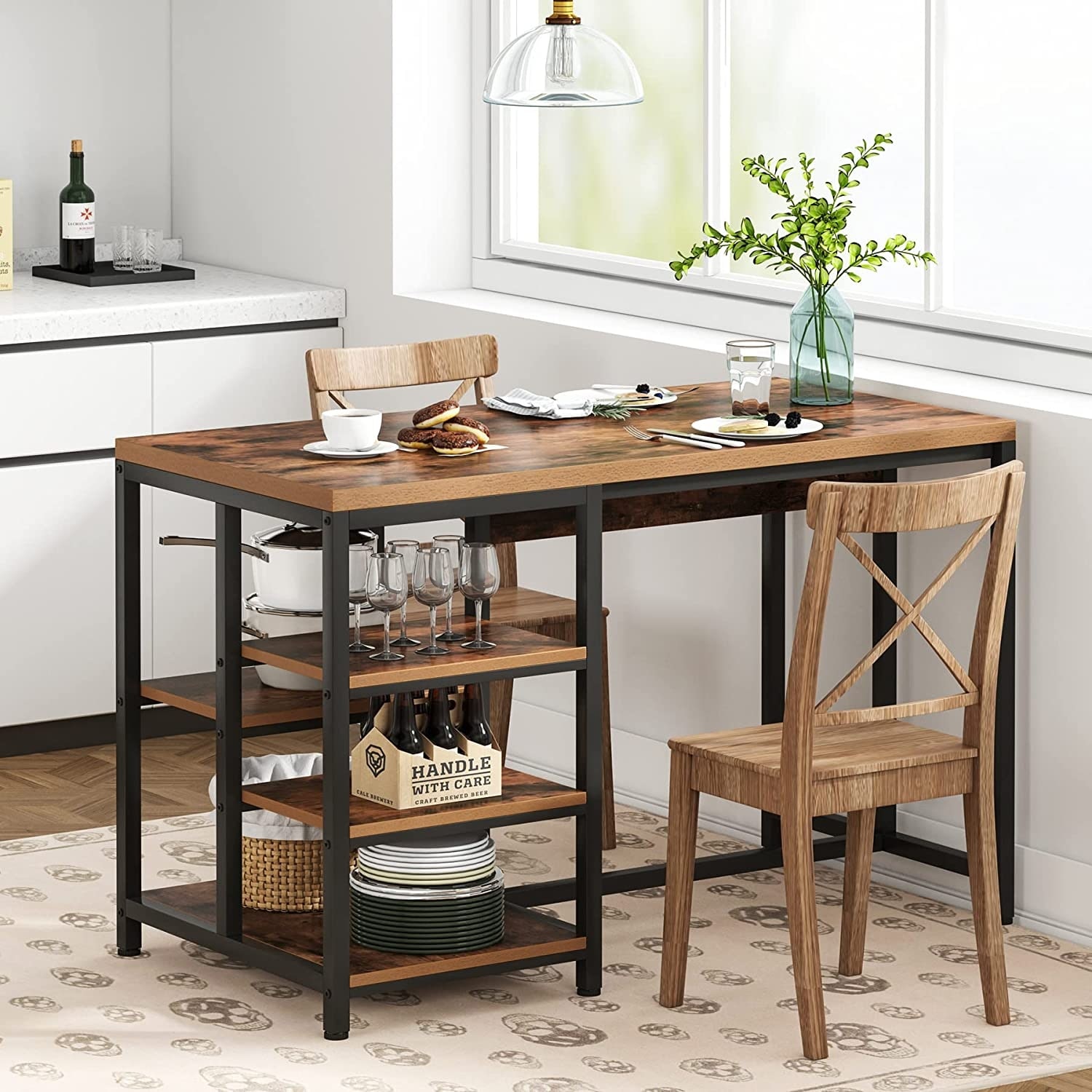 Small kitchen best sale table with shelves
