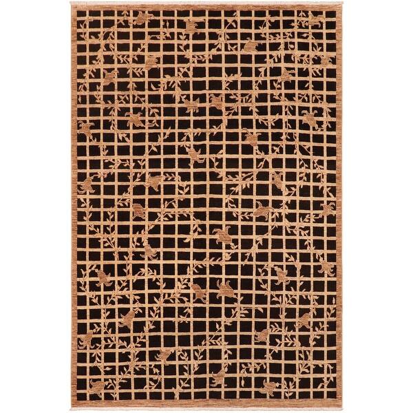 slide 1 of 8, Modern Sharri Black Black Wool Rug - 7'10 x 9'6 - 7'10" x 9'6"
