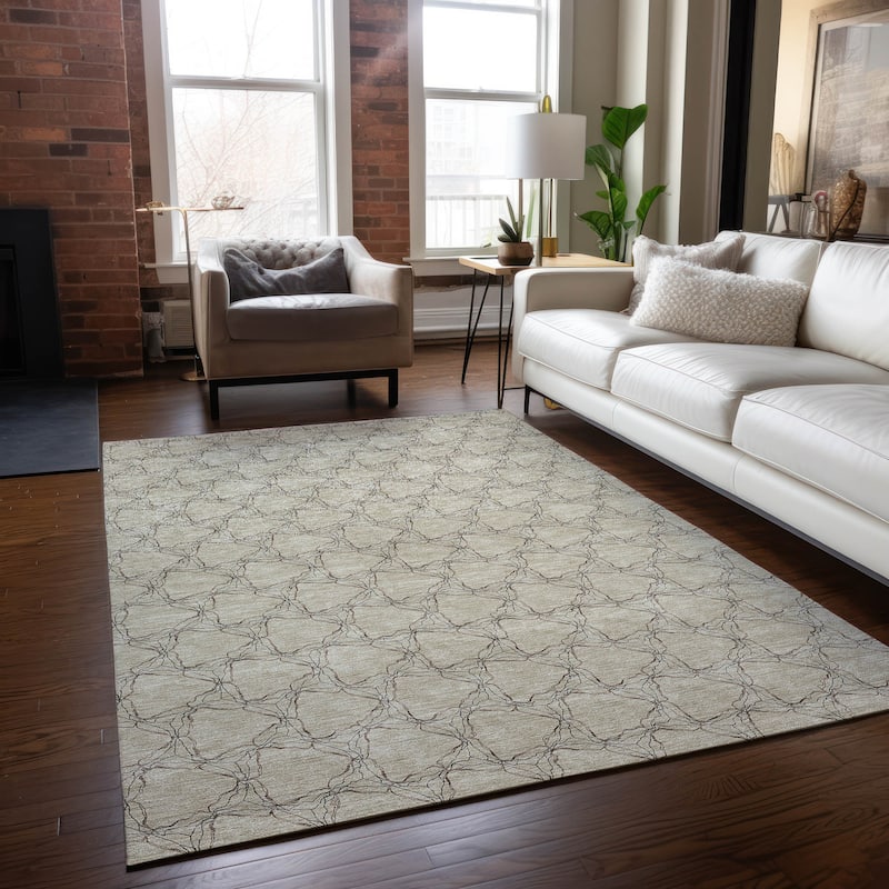Machine Washable Indoor/ Outdoor Abstract Trellis Chantille Rug