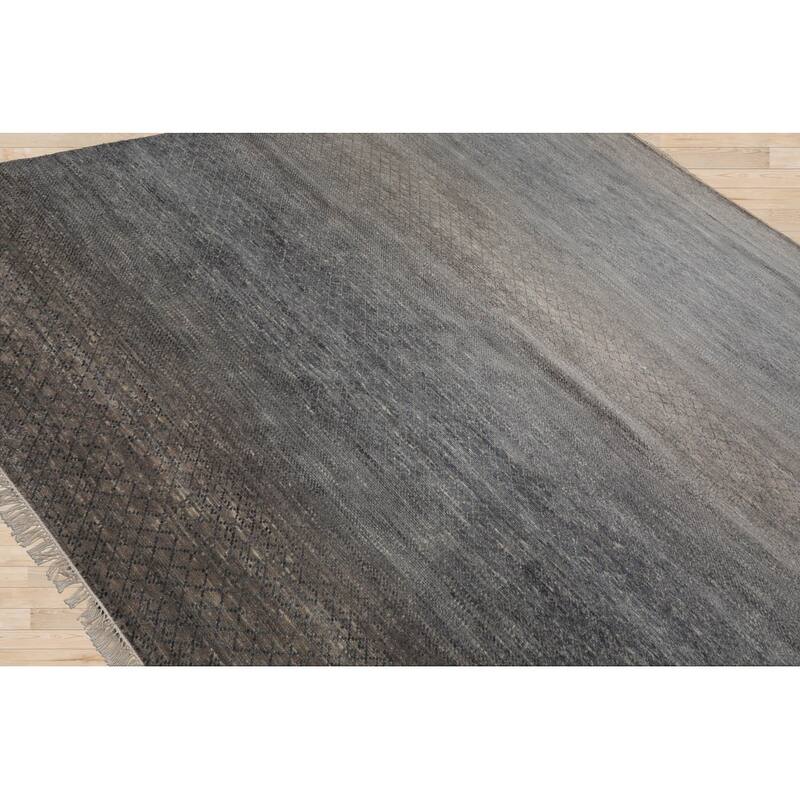 Slate Tibetan Wool & Bamboo Silk Hand Knotted Rug Geometric Style - 8' x 10'