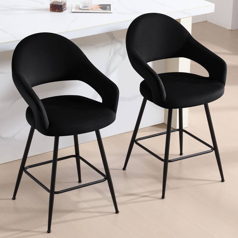 26" Velvet/ Faux Leather Counter Height Swivel Bar Stools Set of 2/4 - 39.2"H x 20.4"W X 22"D