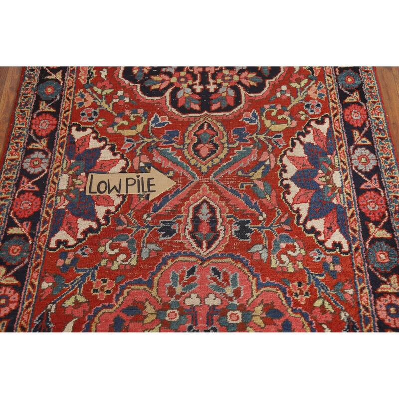 Hand Knotted Oriental 100% Wool Carpet Traditional Floral Red Heriz (serapi) Runner Rug - 12' 8'' X 3' 4''