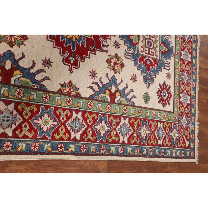 Kazak Oriental Area Rug Handmade Geometric Beige Wool Carpet - 5'0" x 7'3"