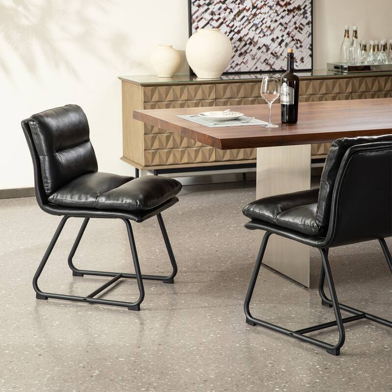 Glitzhome Set of 2 Modern Faux Leather Soft Springy Metal Legs Counter or Bar Stools - Set of 2 - Black - Short