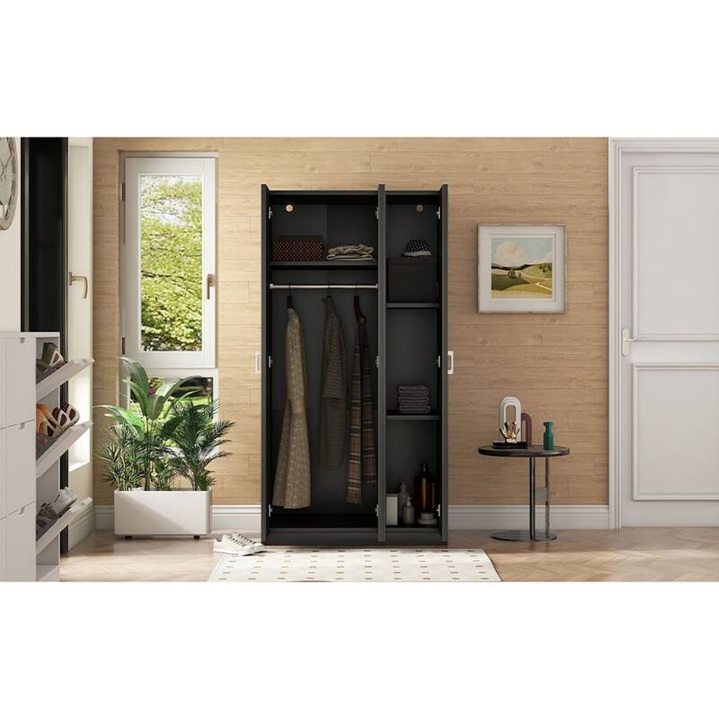 Modern 3 Door Wardrobe with Mirror, 3 Drawers, Hanging Rod - N/A