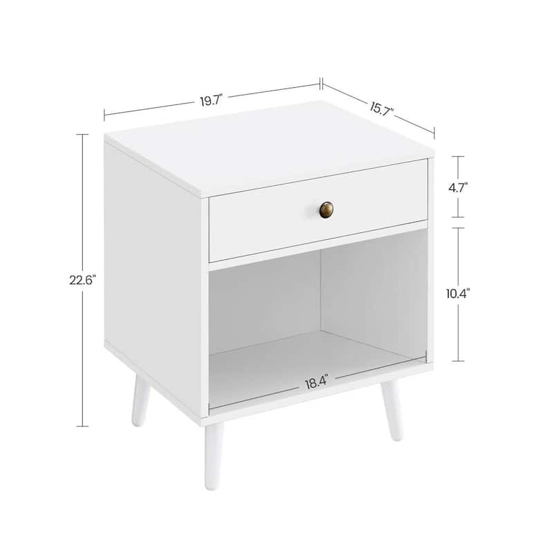 Mid Century Modern 1 Drawer Nightstand with Open Shelf Pinewood Legs