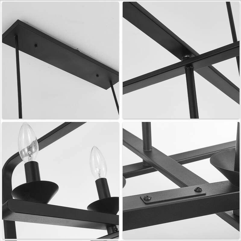 Oaks Aura Wooden Chandelier,Rectangular Frame Pendant Light,Farmhouse Hanging Lamp,Height Adjustable for Living Room,Dining Room